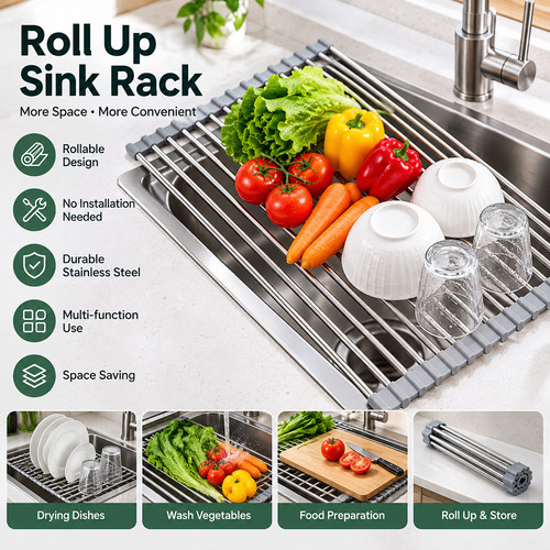 Roll sink drying rack - roll, up