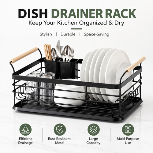 Black dish drainer rack - dish,